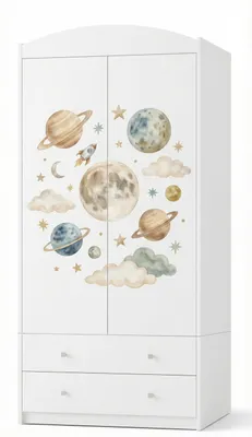 Image de Grande armoire pour enfants blanche 88 x 187 cm, armoire pour enfants avec tiroirs et tringle, chambre d'enfant, Kosmos