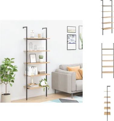 Produktbild von vidaXL Leiterregal mit 5 Böden Hellbraun und Schwarz 64x35x185 cm -  Bücherregale & Bücherschränke