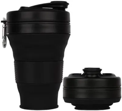 Produktbild von Zusammenklappbare Camping Tasse mit Strohhalm Silikon faltbare Kaffeetasse Sport Flasche Portable Travel Outdoor Auto 600ml
