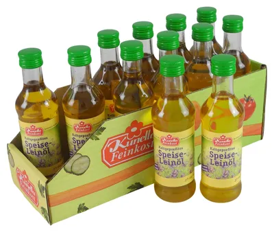 Produktbild von Speiseleinöl kaltgepresst von Kunella Feinkost (12 Flaschen à 100 ml)