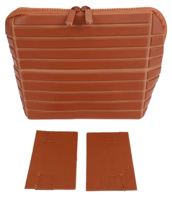 Image de Sac de voyage pour cosmétiques, à rayures, grande capacité, pochette pour maquillage, sac de toilette portable pour pinceaux de soins de la peau et autres essentiels, couleur marron