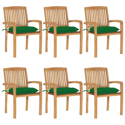 Produktbild von Möbel Stapelbare Gartenstühle mit Kissen 6 Stk. Massivholz Teak - Gartenstühle 3073272