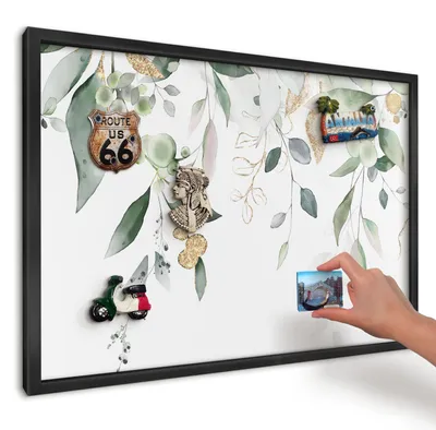 Produktbild von Magnettafel 60x40 cm mit schwarzem Rahmen - Magnetische Metalltafel, Magnetpinnwand zur Wandmontage für Wohnzimmer, Küche, Flur, Kinderzimmer und Büro - Grüne Blätter