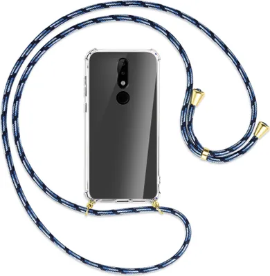 Produktbild von Handykette Backcover-Schutzhülle mit Band (Metall goldfarben) für Nokia 5.1 Plus / X5 - Blautöne