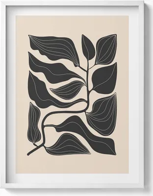 Produktbild von Minimalistische Illustration von Pflanzenblättern– Wandbild mit Rahmen – Gerahmtes Bild  – Wanddekoration – 60x80 cm –  Weiß Rahmen
