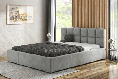 Produktbild von AGMAT Polsterbett MALTA mit Kopfteil, 160 x 200 cm, Doppelbett mit Bettkasten und Lattenrost aus Metall, Velourstoff: Grau