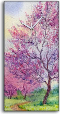 Produktbild von Leinwand Wanduhr Wandkunst Uhr Quarz 30x60 Frühlingslandschaft Blühender Baum - weiße Hände
