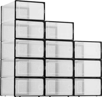 Immagine prodotto di Contenitori per scarpe - Set di 12 scatole in plastica - Impilabili - Con coperchio - Riutilizzabili - Per armadio e sotto il letto - Giallo chiaro