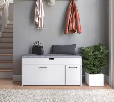 Image de Meerveil Banc à chaussures avec assise Banc à chaussures avec tiroir rabattable Style bois industriel pour entrée de couloir 100 x 30 x 52 cm Blanc