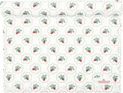 Produktbild von Greengate Tischläufer BERRY PETIT Weiß mit Erdbeeren Baumwolle 45x140 cm