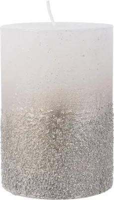 Produktbild von Kerze Wachs Stumpenkerze metallic, Glitter weiß D7 H10