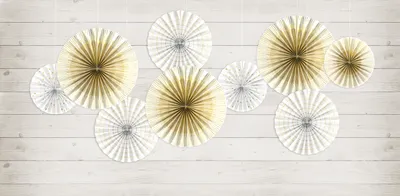 Zdjęcie produktu dla Papierowe rozety dekoracyjne z wzorem 23-40cm białe złoto zestaw 4 sztuk