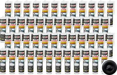 Produktbild von Isolbau Sanitär Silikon 48 x 300 ml Schwarz - Hochelastischer Silikon-Dichtstoff für Abdichtungen & Fugen – Schimmelresistent, wasserdicht -  Kartusche