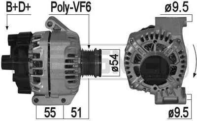 Produktbild von ERA 209225A Lichtmaschine Generator LiMa 120A 14V für FIAT PANDA (169) 500 (312) GRANDE PUNTO (199) 500 C (312) PUNTO EVO (199) PUNTO (199)