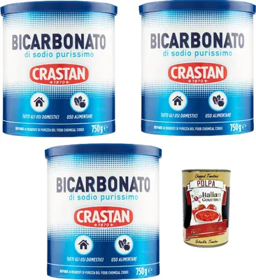 Produktbild von Crastan Bicarbonato di sodio purissimo reines Natriumbicarbonat für den Heimgebrauch und für Lebensmittel 3x 750g + Italian Gourmet polpa 400g