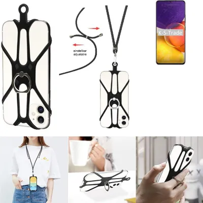 Produktbild von K-S-Trade 3in1 Handykette Handyband Handykordel Halsband Smartphone-Ring Handy-Ring kompatibel mit Samsung Galaxy Quantum2 Fingerhalterung Handyring