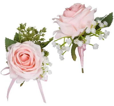 Boutonnière-Set mit Rosen, rosa, für Hochzeiten