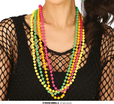 Productafbeelding van 80's Neonfeest kettingenset, carnaval accessoire, retro sieraden, kleurrijk design, vrolijke feestversiering, parelsieraden, geschikt voor evenementen, muziekavond, opvallende mode. Kleur: Meerkleurig