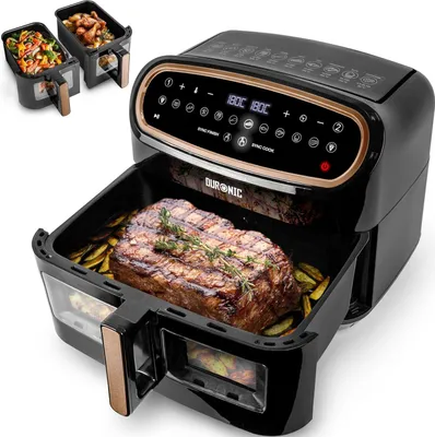 Produktbild von Duronic AF34 BG Heißluftfritteuse mit Sichtfenster | XXL Doppel Air fryer mit 2 Kammern 10 L | 2400 W Dual Zone Air Fryer | HLF mit 10 Programme | Inklusive großer Frittierkorb | Touchscreen Fritteuse