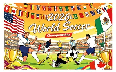 Fußball-Weltflagge 2026, 180 x 110 cm, doppelseitig, 4 Ösen