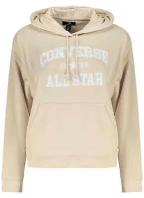 Produktbild von Stylischer beiger Damen-Kapuzenpullover mit Logo und Kängurutasche