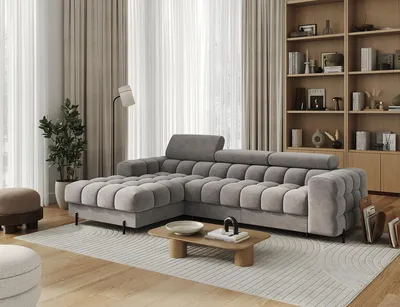 Produktbild von Polsterecke, Eckcouch Wohnlandschaft Sofa mit Ottomane Eckgarnitur - Ecksofa Neviro L - Grau (Aura 04)