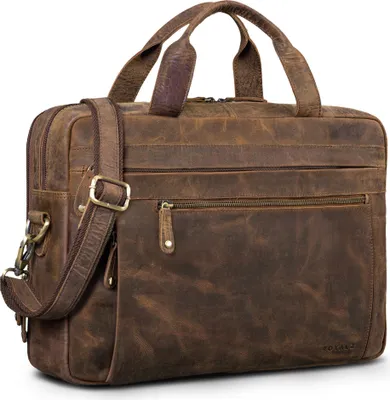 Produktbild von ROYALZ "Boston" Aktentasche Herren Leder Business - Laptoptasche 14 - 17 Zoll aus Echtleder Umhängetasche Männertasche für Arbeit Alltag Reisen - Vintage Design Ledertasche