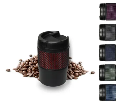 Produktbild von Thermobecher 'Temptation' klein - Kaffeebecher to go doppelwandig - Edelstahl Vakuumbecher mit Manschette - 300ml to go Becher - schwarz/rot