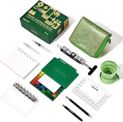 Imagen del producto de Set de acuarelas para viajes, 24 colores, ideal para artistas y principiantes, color verde