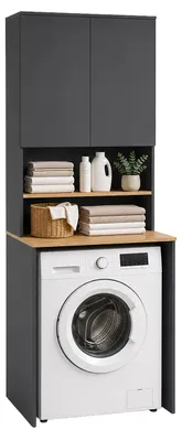 Produktbild von Relaxdays Waschmaschinenschrank, 4 Fächer, HBT 188,5 x 68 x 60 cm, Überbauregal Waschmaschine, Trockner, anthrazit/natur