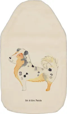 Produktbild von Mr. & Mrs. Panda Wärmflasche Hund Australien Shepherd - Weiß - Geschenk, Wärmekissen, mit Bezug, Wärmflaschen, Flauschige, Bettflasche, Sprüche, Hundemama, Spruch