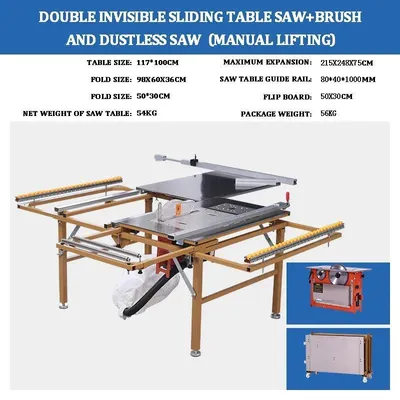 Immagine prodotto di Seghetto circolare da banco WJ-80 - Seghetto circolare a formato - Piano di taglio pieghevole - Piano in acciaio inossidabile 304 - Capacità di taglio 122x244 cm - Guida di precisione a doppia lama - C2