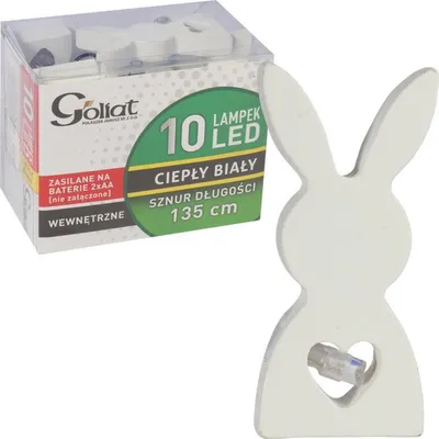 Zdjęcie produktu dla Wielkanocna Girlanda świetlna z Białymi Zającami LED 10 szt. na baterie, ozdoba do domu i ogrodu