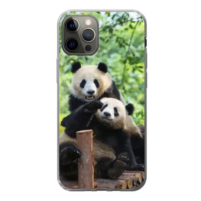 Produktbild von MuchoWow® Handyhülle Schutzhülle Hülle für iPhone 12 Pro Panda - Brücke - Natur Silikon Softcase Handy Hülle - Abdeckung