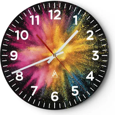 Produktbild von Wanduhr - Rund - Glasuhr - Bunt Staub Explosion - 30x30cm - Schleichendes Uhrwerk - Lautlos - zum Aufhängen bereit - Dekoration Modern - Wanddekoration aus Glas - C4AR30x30-4529