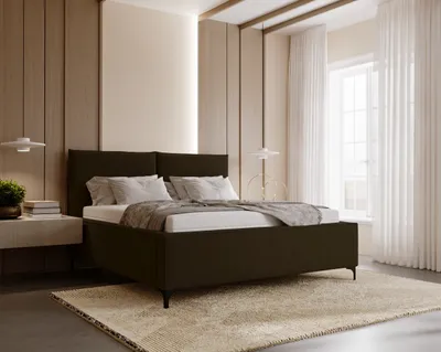 Zdjęcie produktu dla BESILIO Stylowe łóżko tapicerowane 160x200 Lion - metalowa rama i pojemnik na pościel - Welurowa tkanina - brązowy