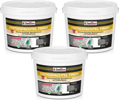 Produktbild von Isolbau Fertigspachtel Finish 60 kg, Glättspachtel Fugenspachtel, Gebrauchsfertige Polymer-Gips Fertig-Spachtelmasse für innen, Weiß Q1-Q11