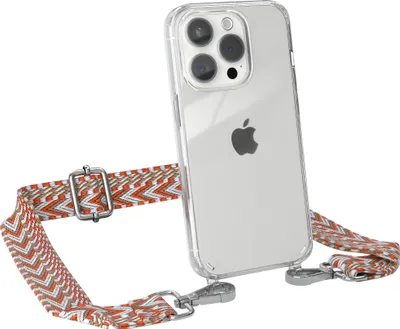 Produktbild von EAZY CASE Handykette - Verstellbarer Trageriemen kompatibel mit Apple iPhone 15 Pro, Handykordel mit transparenter Silikon-Hülle, Band in Orange