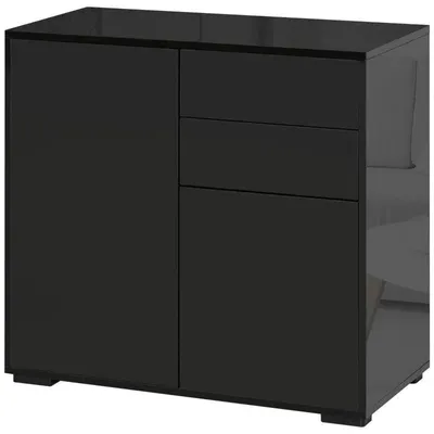 Obrázok produktu pre Komoda s zásuvkami a dvierkami – úložná skrinka | Farba: čierna | Rozmery: 79 x 36 x 74 cm