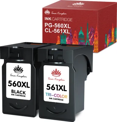 Produktbild von 560XL 561XL Tintenpatrone als Ersatz für Canon PG-560 CL-561 für Pixma TS5350 TS5351 TS5352 TS5353 TS7450 TS7451 (Schwarz, Farbe, 2er-Pack)