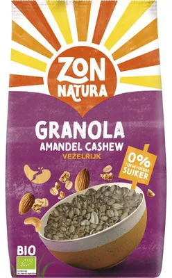 Produktbild von Zonnatura Granola Mandel Cashew Vezelrijk 350g – Ballaststoffreiches Frühstück