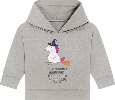 Produktbild von Mr. & Mrs. Panda Organic Baby Hoodie Einhorn Hexe 12. - 18. Monat - Heather Grey - Geschenk, Kapuzenshirt, Frau, Teufel, Unicorn, Ehefrau, Kapuzensweatshirt, Leben