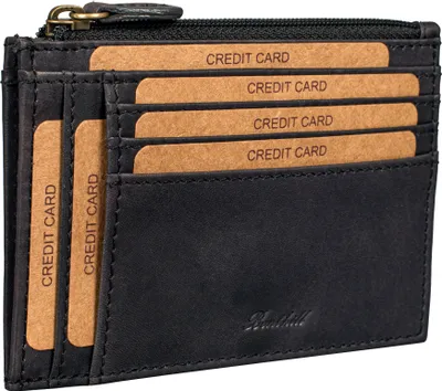 Produktbild von Benthill Leder Kreditkartenetui - Slim Portemonnaie aus echtem Leder - Schmale Leder-geldbörse mit Kreditkartenfächer und Münzfach - Mini Wallet