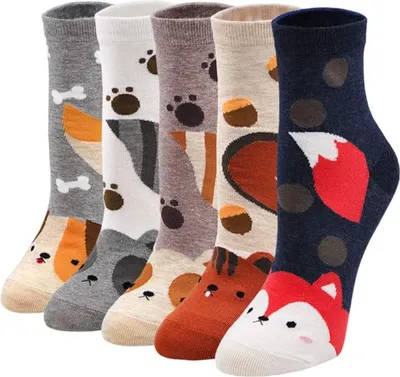 Produktbild von Lustige Cartoon-Socken, 5 Paar Weihnachtssocken, süße Cartoon-Socken für Damen, Tier-Baumwollsocken, Wadensocken für Mädchen, süße Katzen- und Hundesocken, geeignet für Mädchen-Weihnachtsgeschenke