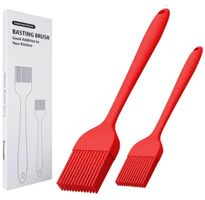 Image de Pinceaux à pâtisserie en silicone, lot de 2, pour l'huile, les grillades, les sauces, la pâtisserie, la cuisine, lavables au lave-vaisselle (rouge)