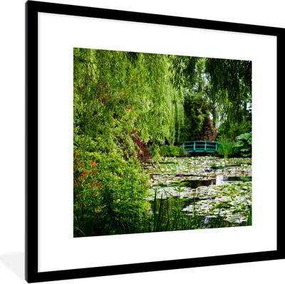 Produktbild von MuchoWow® Gerahmtes Poster Japanische Grünbrücke an einem Sommertag im Garten von Monet in Frankreich 40x40 cm - Poster mit Schwarzem Bilderrahmen Wandposter Rahmen Foto Bilder - Poster - Plakat im Rahmen