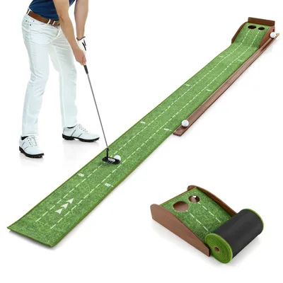 Produktbild von GOPLUS Golf Puttingmatte, Golftrainermatte mit 3 Golfbälle & Autorückkehr, Golfmatte Übungsmatte für den Innenbereich und Außenbereich, für Anfänger und Profis