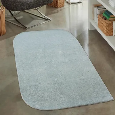 Produktbild von Schlafzimmer Teppich mit abgerundeten Ecken | waschbar | in blau Größe - 80 x 150 cm