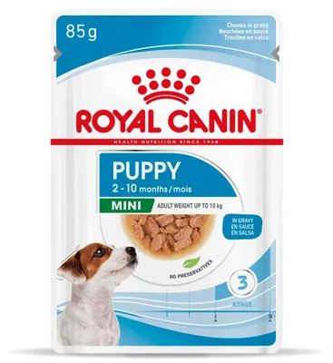 Produktbild von Royal Canin 9003579008218, Welpe, jede Rasse, Klein (5-10 kg), Mini (≤4 kg), Muschel (Lebensmittel), 85 g