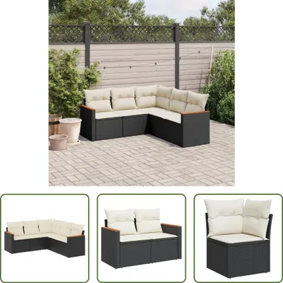 Produktbild von The Living Store 5-tlg. Garten-Sofagarnitur mit Kissen Schwarz Poly Rattan
